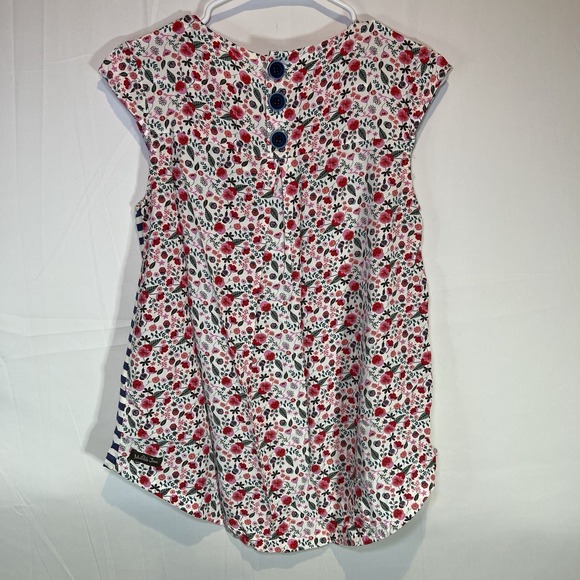 Matilda Jane Womens Size S Floral Stripe blue pink Tunic Top Cap Sleeve Buttons - Picture 5 of 7